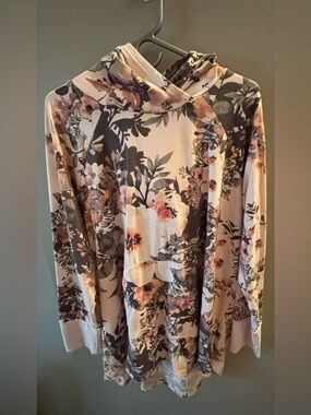 LuLaRoe Amber Lightweight Floral Hoodie in Pink, Blush, and Olive.